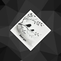 Monogramm einfache Schwarz-Weiß-Vögel in Bäumen |