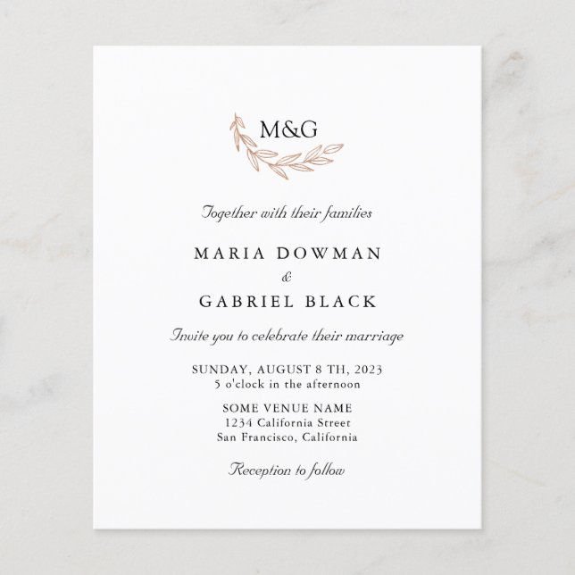 Monogramm. Einfaches Budget für Hochzeiten Flyer (Vorne)