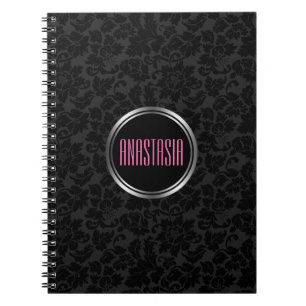 Monogramm einfaches schwarzes Damast Notizblock