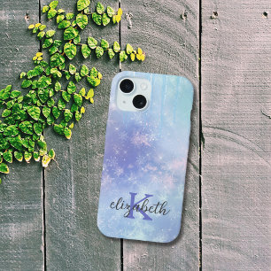 Monogramm Eiszapfen Schneeflocken Blau Lila Trend iPhone 15 Hülle