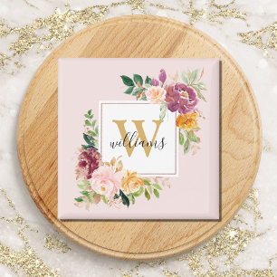 Monogramm Eleganfarbene Rose Floral Botanisch Magnet