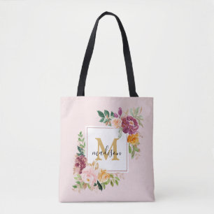 Monogramm Eleganfarbene Rose Floral Botanisch Tasche