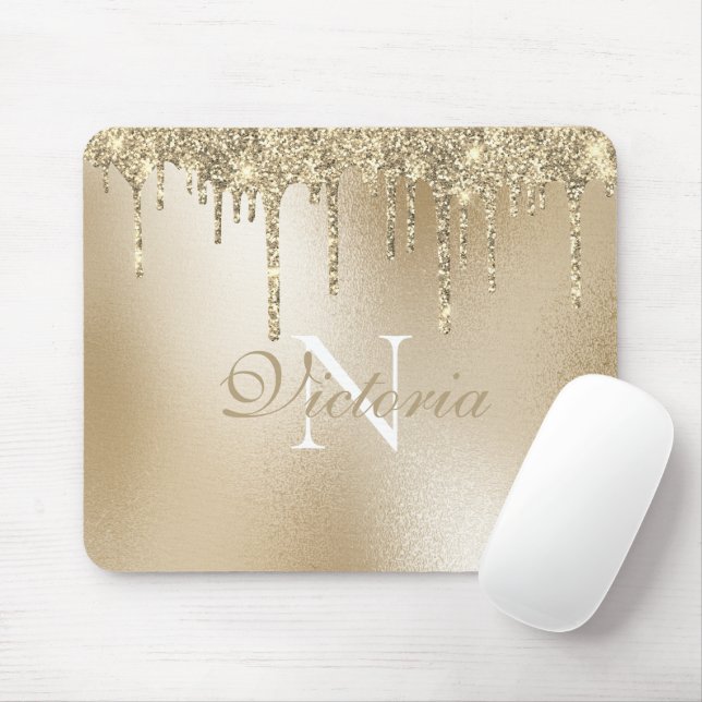 Monogramm-Elegant aus Gold-Metallic-Glitzer-Tropfe Mousepad (Mit Mouse)