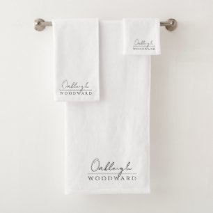 Monogramm Elegant Minimal White Badhandtuch Set