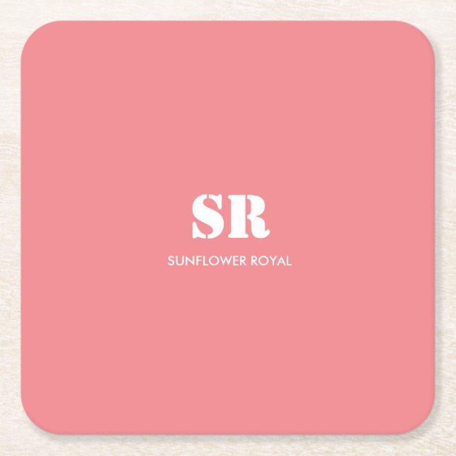 Monogramm Elegant Rosa Minimal Rechteckiger Pappuntersetzer (Vorderseite)