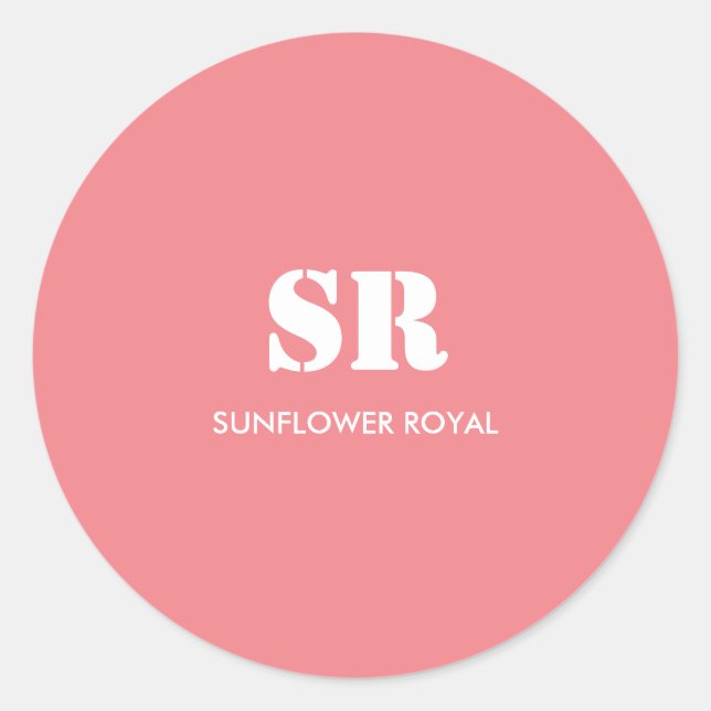 Monogramm Elegant Rosa Minimal Runder Aufkleber (Vorderseite)