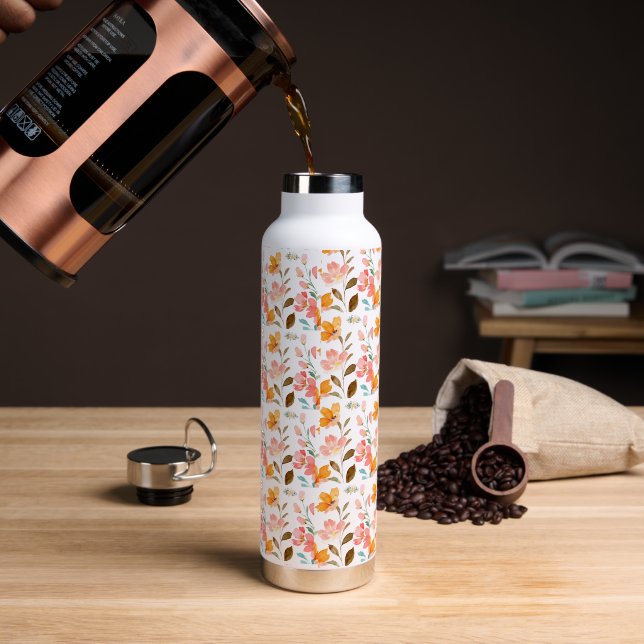 Monogramm Elegant Rosa Wasserfarbe Trinkflasche (Kaffee)