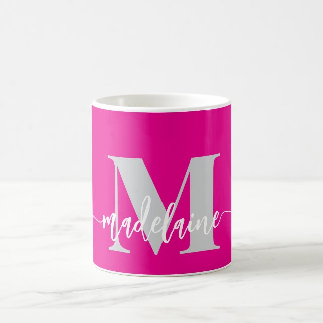 Monogramm Elegant Rosa Weiß Kaffeetasse (Mittel)