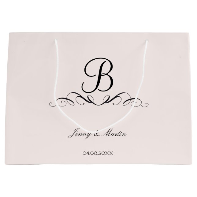 Monogramm elegant zur Hochzeit Große Geschenktüte (Vorderseite)