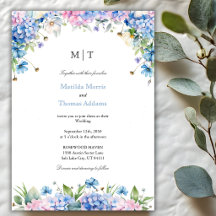 Monogramm Elegante Blaue Hortensien-Rand-Hochzeit