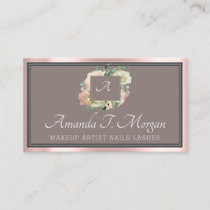 Monogramm Elegante Ernennung Rose Blumenrahmen Visitenkarte