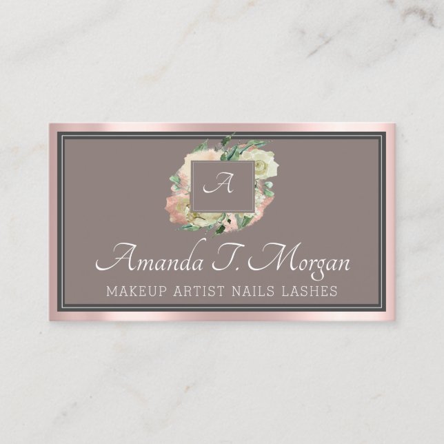 Monogramm Elegante Ernennung Rose Blumenrahmen Visitenkarte (Vorderseite)