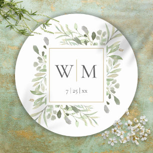 Monogramm Elegante Grüntöne Goldene Hochzeit Runder Aufkleber