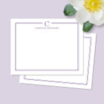 Monogramm Elegante lila Umrandung Briefpapier Mitteilungskarte<br><div class="desc">Dieses Design verfügt über einen dünnen doppelten Rahmen mit Platz für ein Monogramm und einen Namen und ein passendes Rückendesign. Klicken Sie auf die Schaltfläche "Anpassen", wenn Sie die Designelemente anpassen und/oder den Text weiter ändern möchten! Variationen dieses Designs, zusätzliche Farben sowie passende Produkte sind in unserem Shop erhältlich unter...</div>