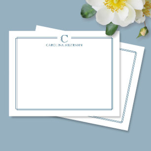 Monogramm Elegante marineblaue Randkorrespondenzar Mitteilungskarte
