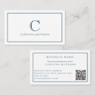 Monogramm Elegante Navyblaue Umrandung QR-Code Visitenkarte