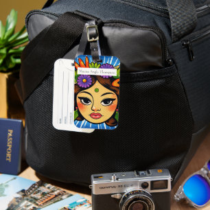 Monogramm elegante Pop-Art-Girl mit blauer Blume Gepäckanhänger