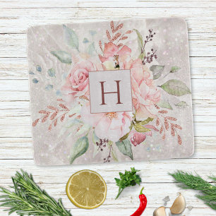 Monogramm Elegante Rosa Rosen-Pfingstrose Floral M Schneidebrett