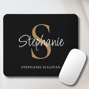 Monogramm Elegante Schrift Name Schwarz Gold Mousepad