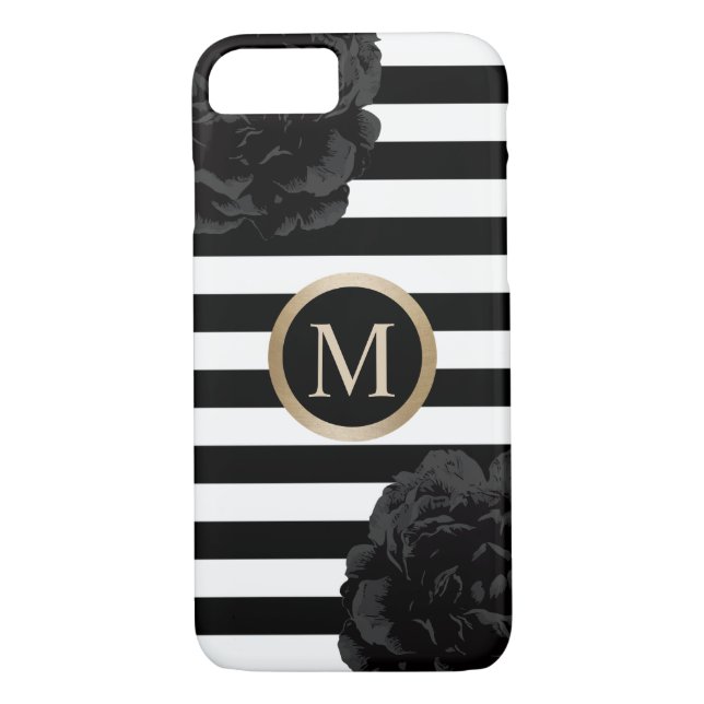 Monogramm-elegante schwarze moderne mit Case-Mate iPhone hülle (Rückseite)