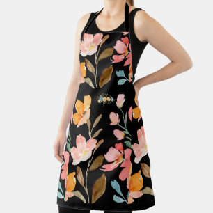Monogramm Elegante Schwarze Wasserfarbe Blume Schürze