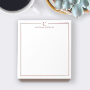 Monogramm Elegante tiefrote Randkorrespondenzpapie Notizblock