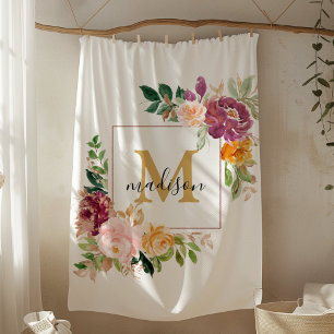 Monogramm Elegante Wasserfarbe Rose Botanisch Flor Fleecedecke
