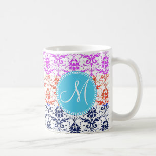 Monogramm-eleganter Regenbogen-bunter Damast Kaffeetasse