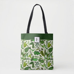 Monogramm Elegantes Botanisches Muster Grüne Blätt Tasche