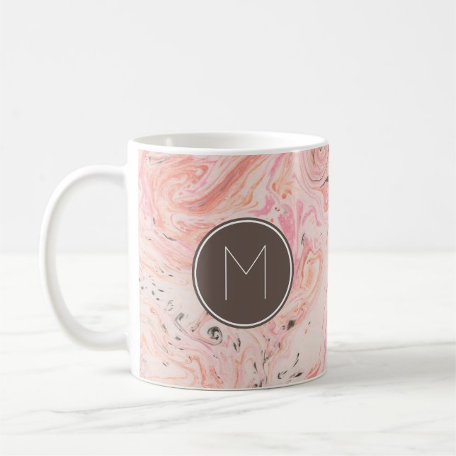 Monogramm Elegantes Rosa Marmor Kaffeetasse (Links)