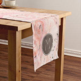 Monogramm Elegantes Rosa Marmor Kurzer Tischläufer