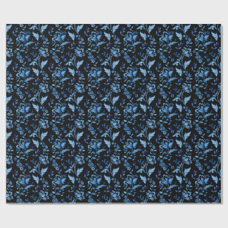 Monogramm Elegantes Vintage Blaues Blumenmuster Geschenkpapier