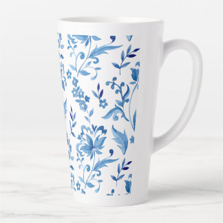 Monogramm Elegantes Vintage Blaues Blumenmuster Milchtasse