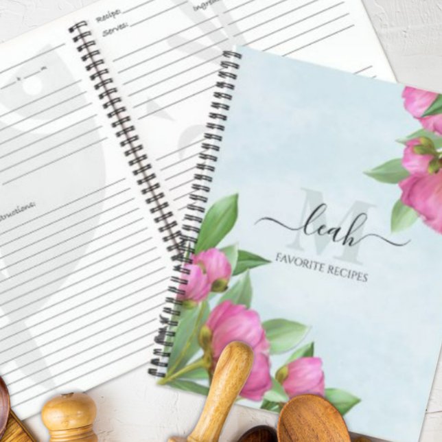 Monogramm Elegantes Vintages Blumenrezept Notizbuch (Von Creator hochgeladen)