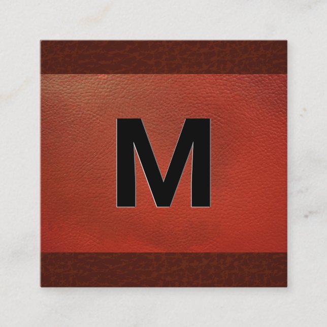 Monogramm | Emboss Lettern Red Leather Quadratische Visitenkarte (Vorderseite)