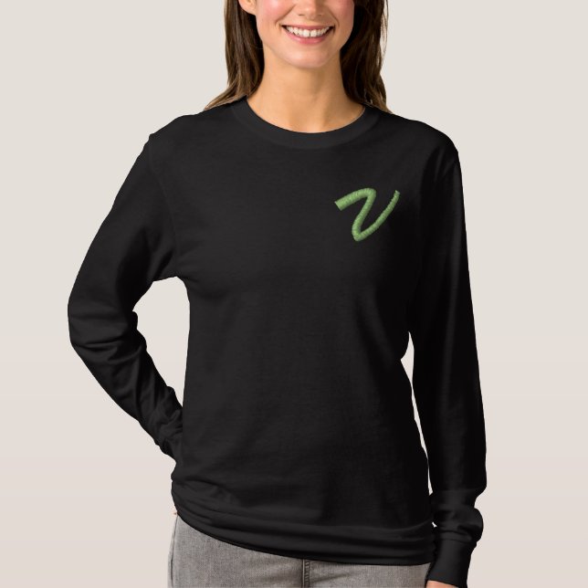 Monogramm Embroidery Letter V Initial Besticktes Langarmshirt (Vorderseite)