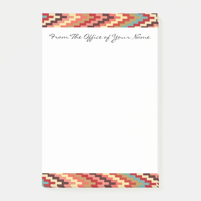 Monogramm Erdtöne Ikat Chevron Zick-Zack-Muster Post-it Klebezettel (Vorderseite)