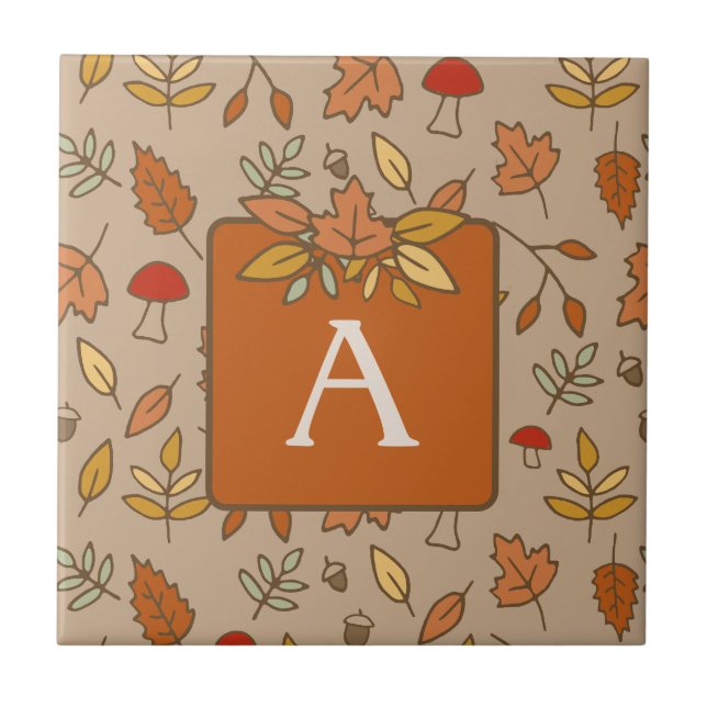 Monogramm-Erntedank-Herbstlaub Fliese (Vorderseite)