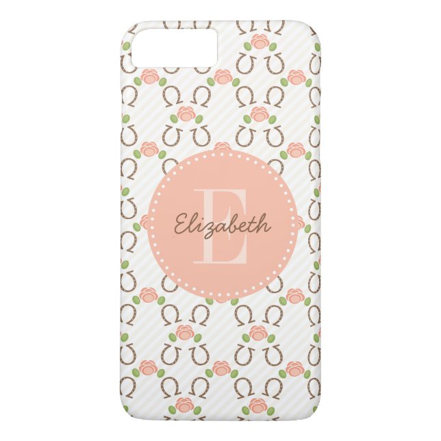Monogramm erröten Rose und Hufeisen Case-Mate iPhone Hülle (Rückseite)