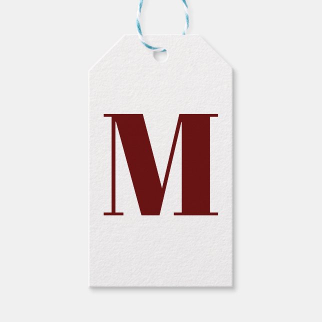 Monogramm Erstburgundy-Maroon weiß anpassen Geschenkanhänger (Vorderseite)