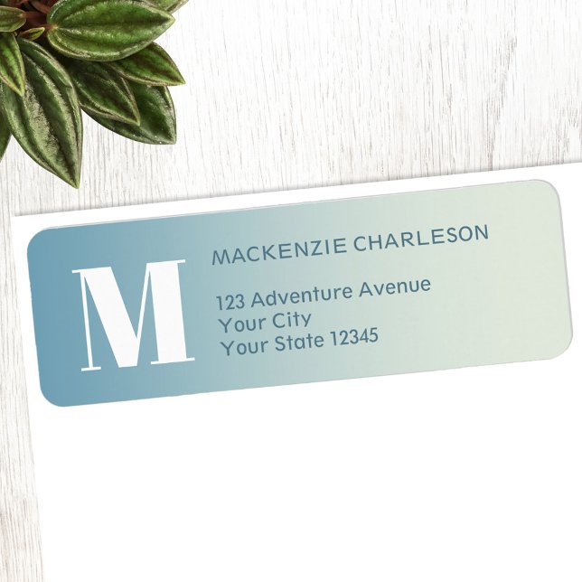 Monogramm erste Aquamarine Aqua-Gradient-Rücksende (Modern monogram initial name teal aqua blue gradient personalized return address labels)