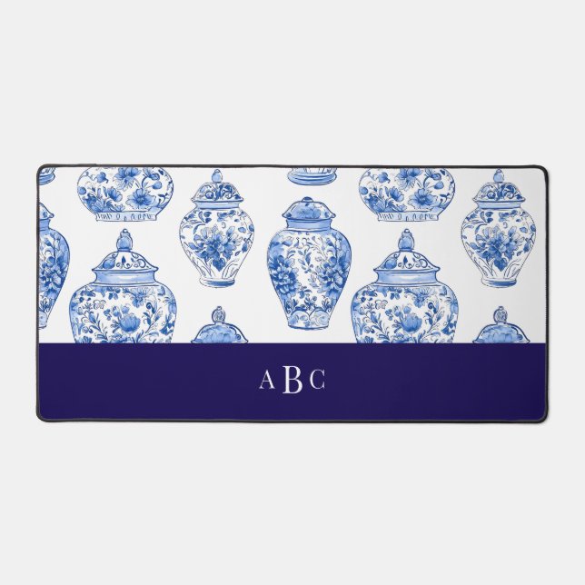 Monogramm Erste Chinoiserie Blumenkohle China Schreibtischunterlage (Vorderseite)
