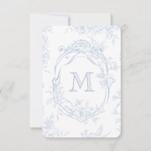 Monogramm erste florale Blue Toile Wedding Bridal Dankeskarte
