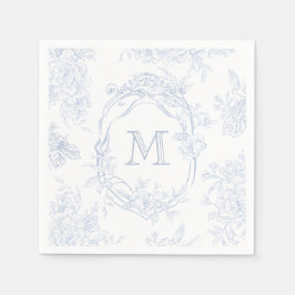 Monogramm erste florale Blue Toile Wedding Bridal Serviette