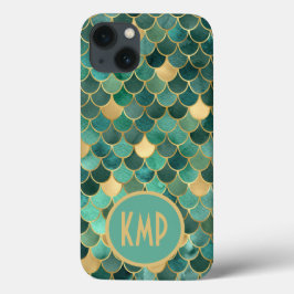 Monogramm erste grüne Smaragdgoldene Meerjungenska Case-Mate iPhone Hülle