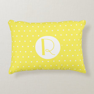 Monogramm erste hellgelbe weiße Polka-Punkte Dekokissen