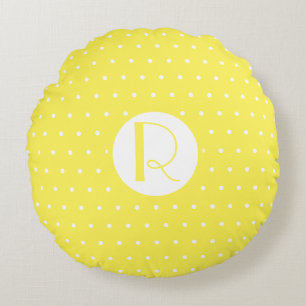 Monogramm erste hellgelbe weiße Polka-Punkte Rundes Kissen