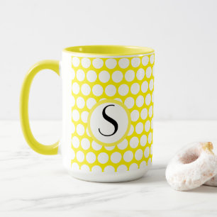 Monogramm erste hellgelbe weiße Polka-Punkte Tasse