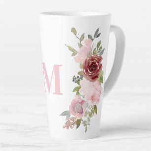 Monogramm erste rosa Rose Wasserfarbe Milchtasse