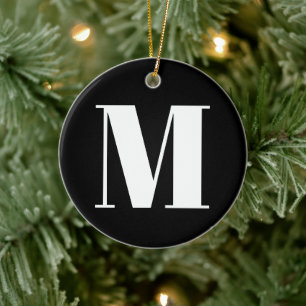 Monogramm erste Schwarz-weiße Weihnachten anpasse Keramik Ornament